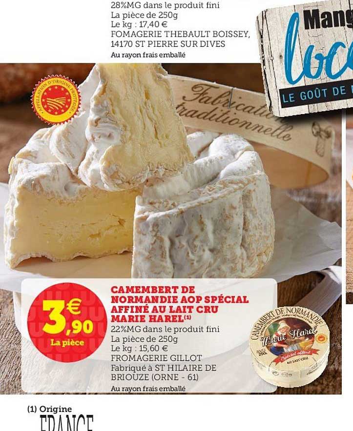 camembert de normandie aop spécial affiné au lait cru marie harel
