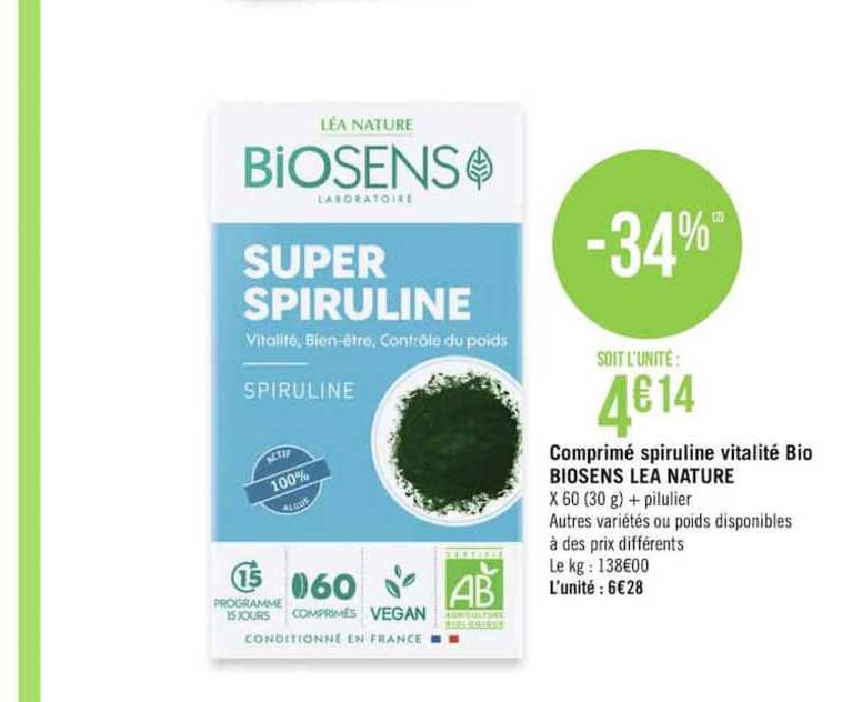 comprimé spiruline vitalité bio biosens lea nature