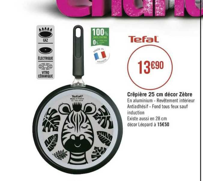 crêpière 25 cm décor zèbre tefal