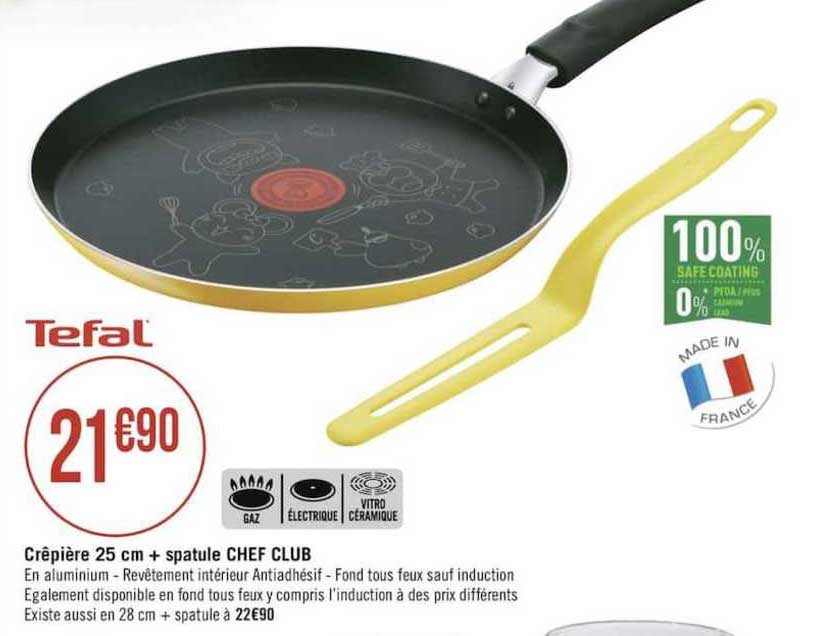 crêpière 25cm + spatule chef club tefal