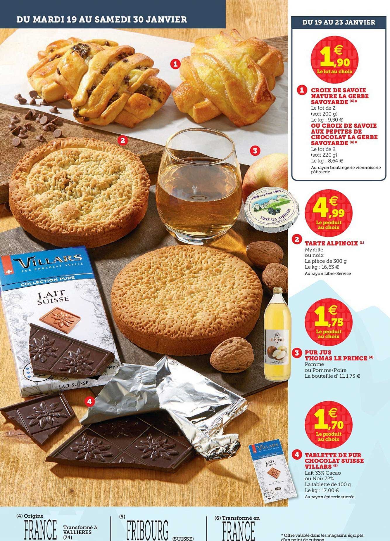 croix de savoie nature la gèbre savoyarde, tarte alpinoix, pur jus thomas le prince, tablette de pur chocolat suisse villars