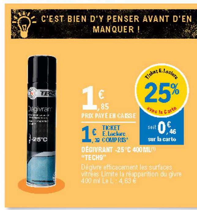 Dégivrant -25% °c 400 Ml "tech9"