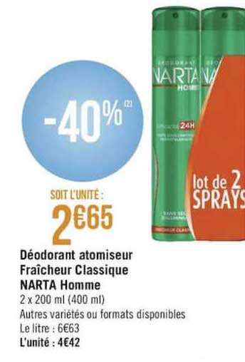 Déodorant Atomiseur Fraîcheur Classique Narta Homme
