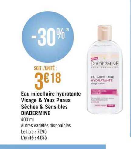 eau micellaire hydratante visage & yeux peaux sèches & sensibles diadermines