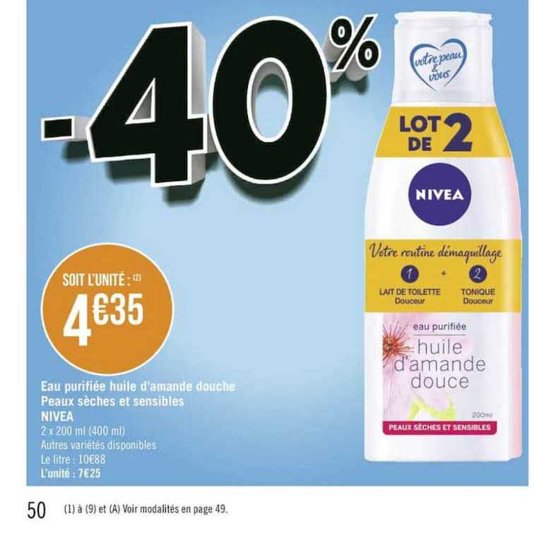 Eau Purifiée Huile D'amande Douche Peaux Sèches Et Sensibles Nivea