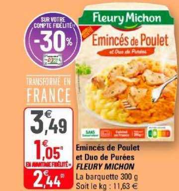 emincés de poulet et duo de purées fleury michon