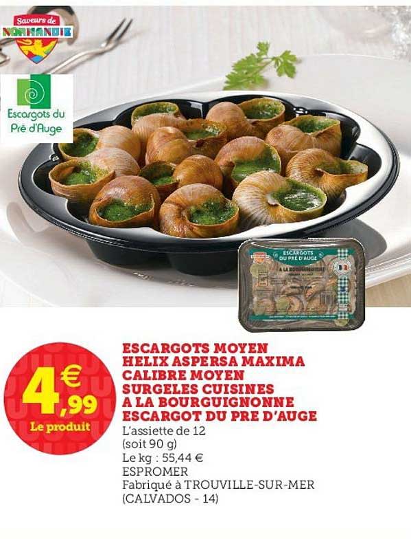 escargots moyen helix aspersa maxima calibre moyen surgelés cuisinés à la bourguignonne escargot du pré d'auge