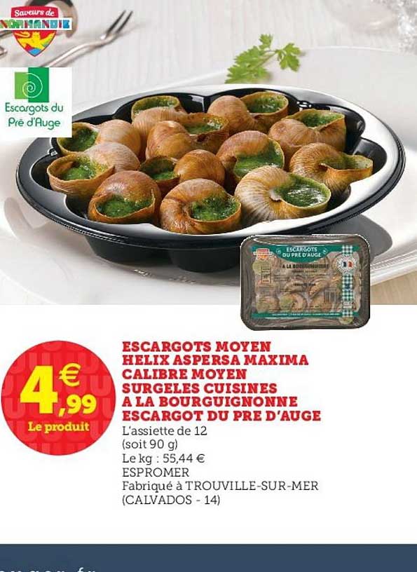 escargots moyen helix aspersa maxima calibre moyen surgelés cuisines à la bourguignonne escargot du prè d'auge