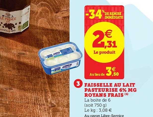 faisselle au lait pasteurisé 6% mg royans grais -34% de remise immédiate