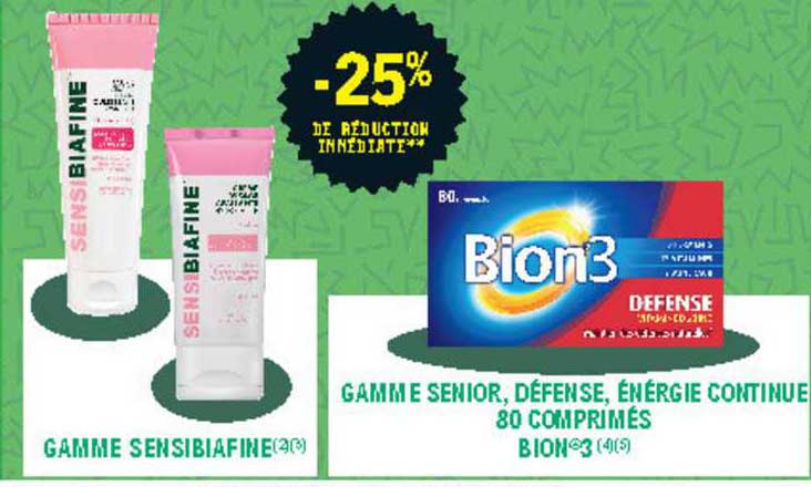 gamme sensibiafine, gamme senior, défense, énergie continue 80 comprimés bion 3