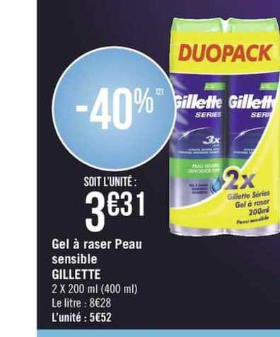 gel à raser peau sensible gillette