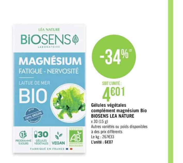 gélules végétales complément magnésium bio biosens lea nature