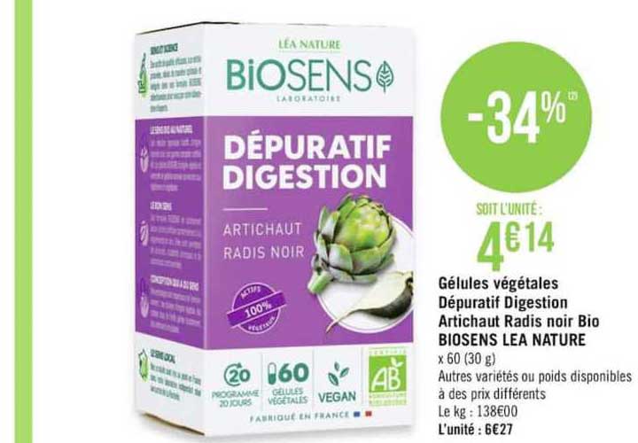 gélules végétales dépuratif digestion artichaut radis noir bio biosens lea nature