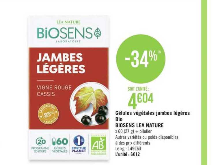 gélules végétales jambes légères bio biosens lea nature