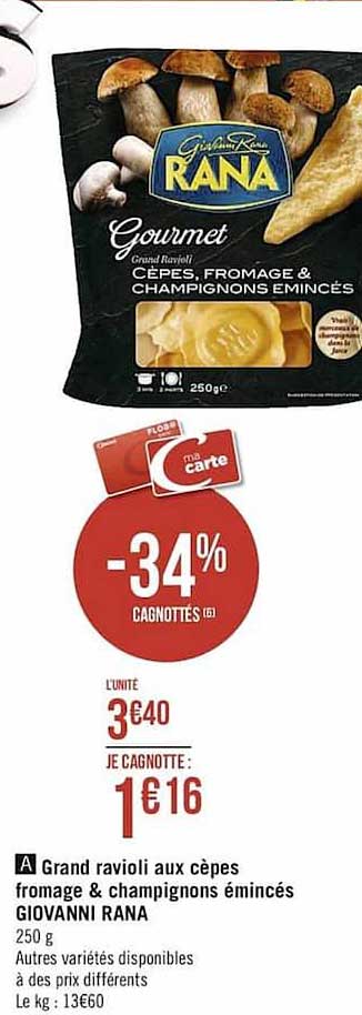 grand ravioli aux cèpes fromage & champignons émincés giovanni rana