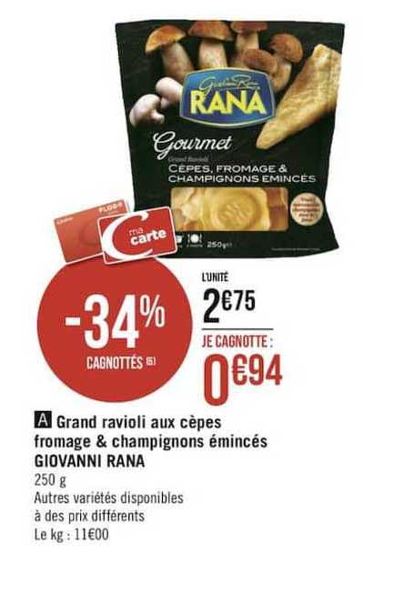 grand ravioli aux cèpes fromage & champignons émincés giovanni rana