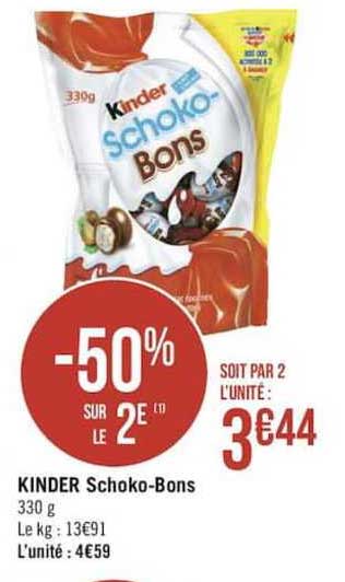kinder shoko bons -50% sur le 2è