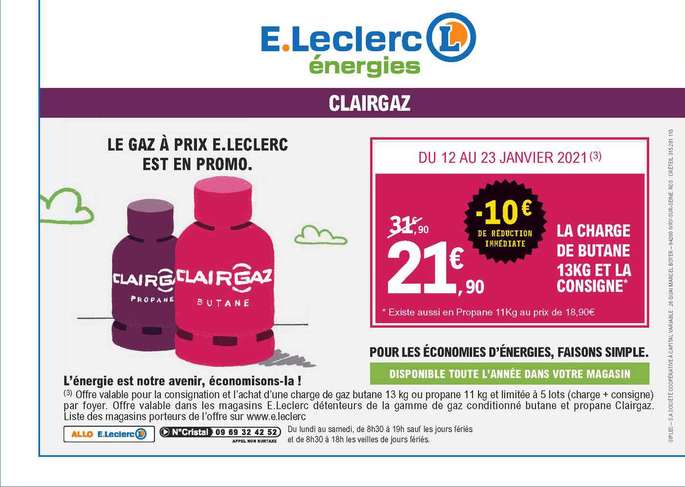 la charge de butane 13kg et la consigne clairgaz