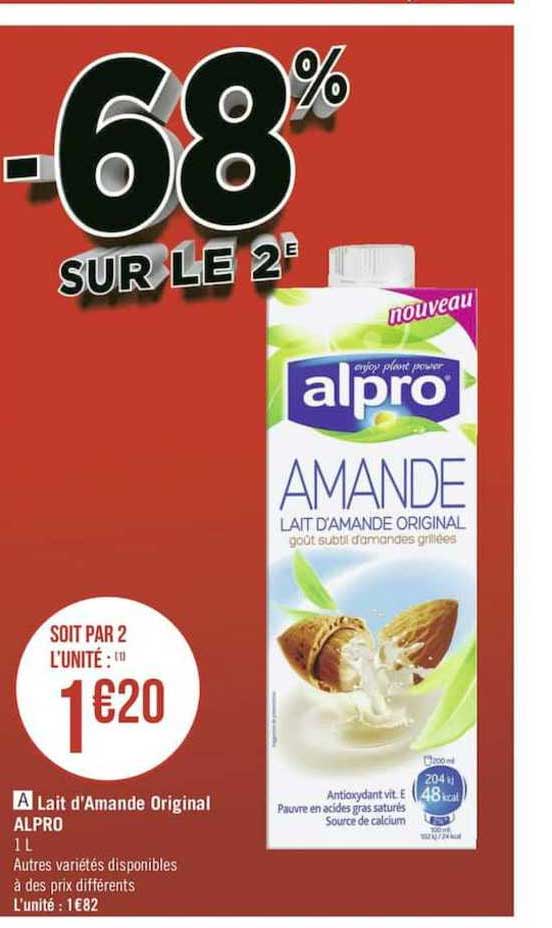 lait d'amande original alpro -68% sur le 2è