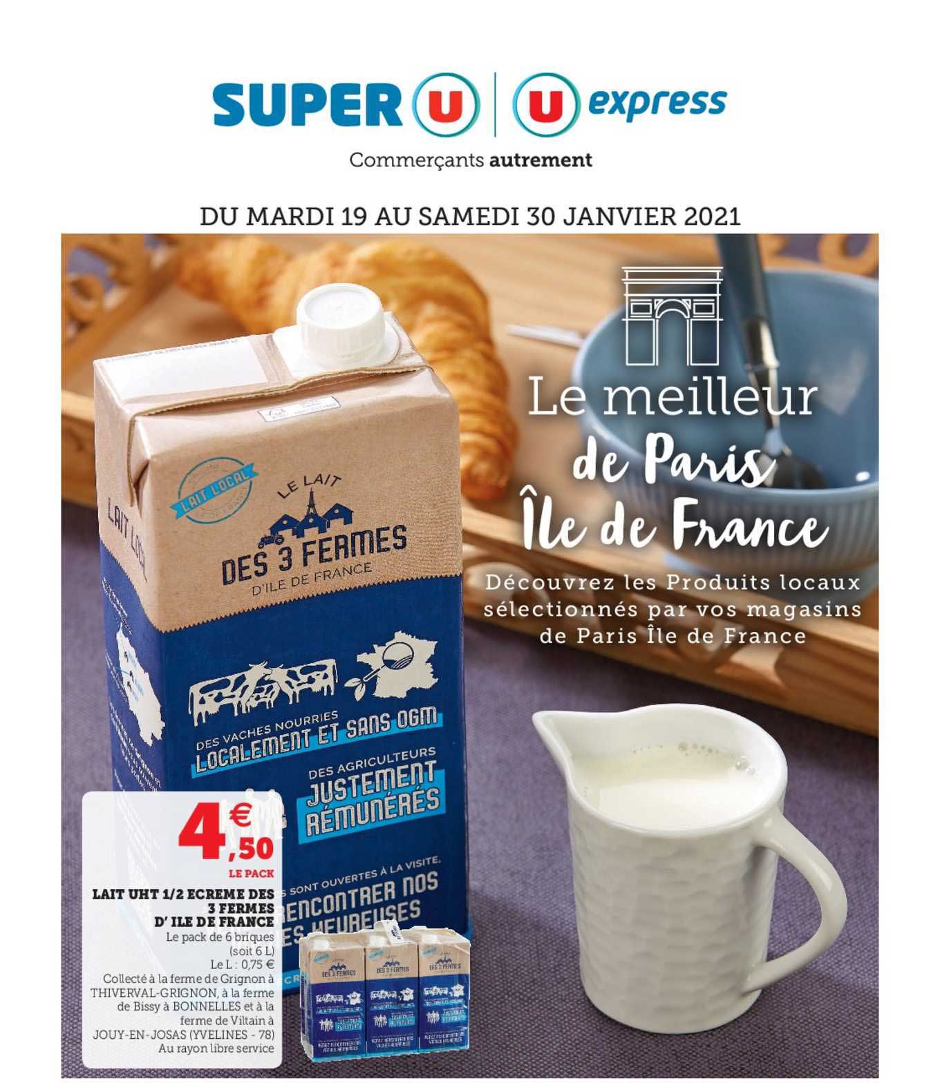 lait uht 1 2 écrémé des 3 fermes d'ile de france
