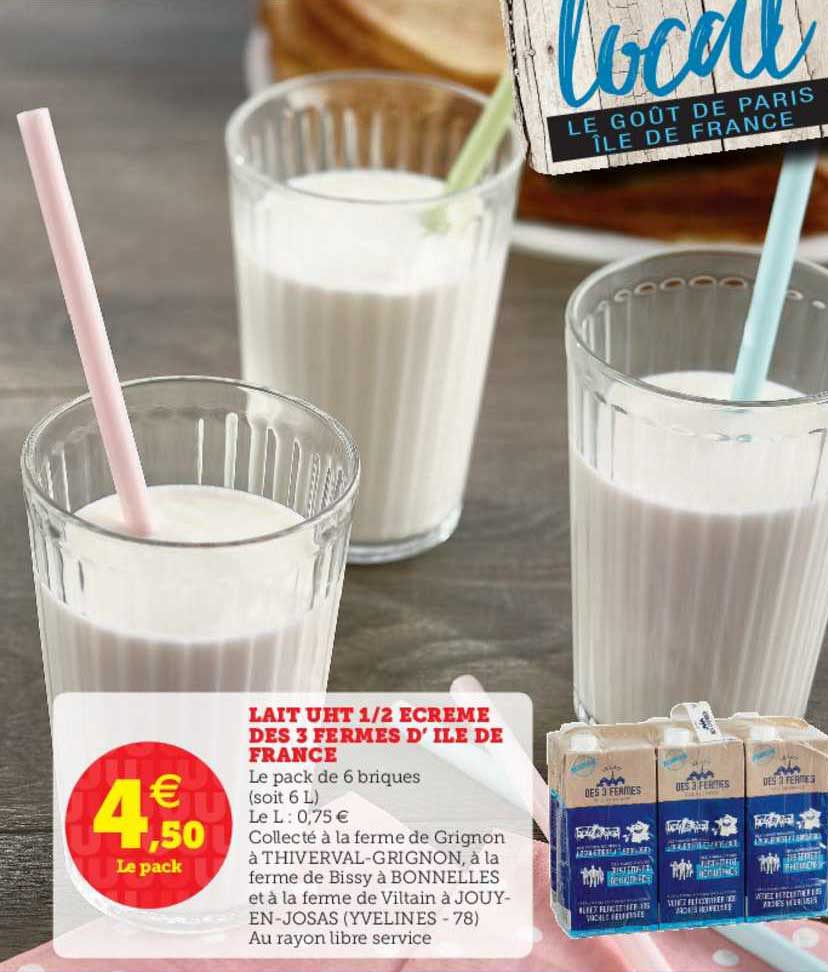 lait uht 1 2 écrémé des 3 fermes d'ile de france