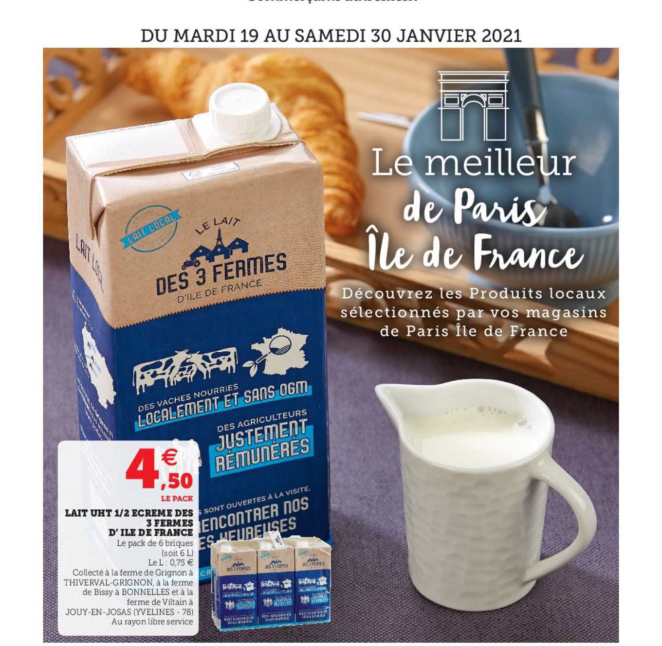 lait uht demi écrémé des 3 fermes d'île de france