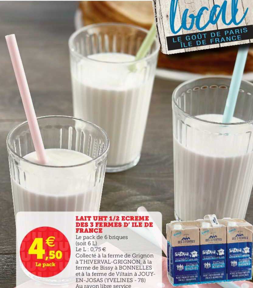 lait uht demi écrémé des 3 fermes d'île de france