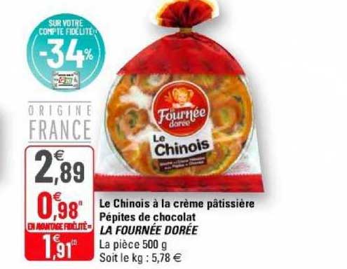 le chinois à la crème pâtissière pépites de chocolat la fournée dorée