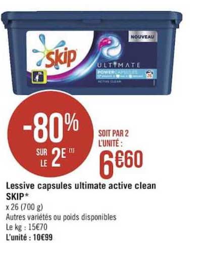 Lessive Capsules Ultimate Active Clean Skip -80% Sur Le 2è