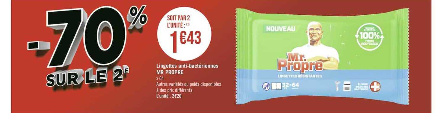 lingettes anti bactériennes mr propre -70% sur le 2è