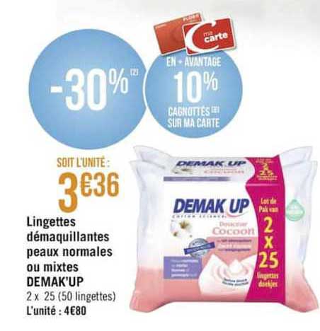 lingettes démaquillantes peaux normales ou mixtes demak'up
