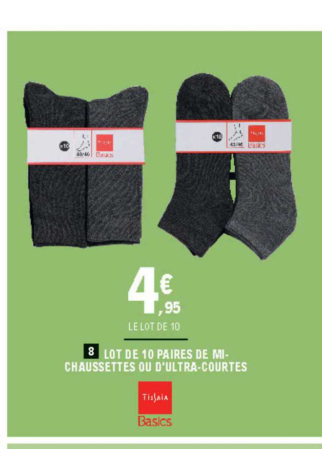 lot de 10 paires de mi-chaussettes ou d'ultra-courtes tissaia basics