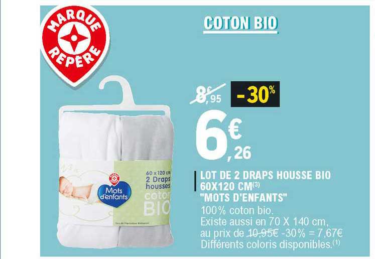 lot de 2 draps housse bio 60 x 120 cm "mots d'enfants"