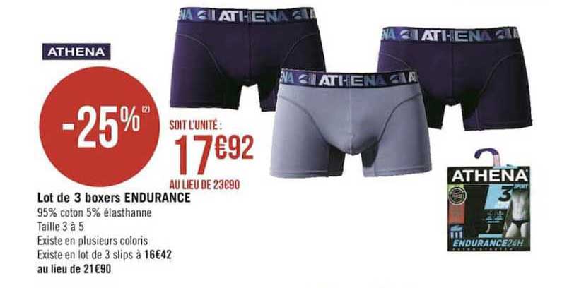 lot de 3 boxers endurance athena