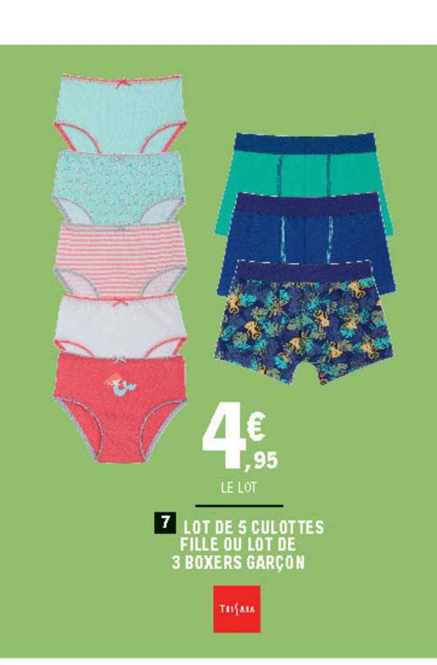 Lot De 5 Culottes Fille Ou Lot De 3 Boxers Garçon Tissaia