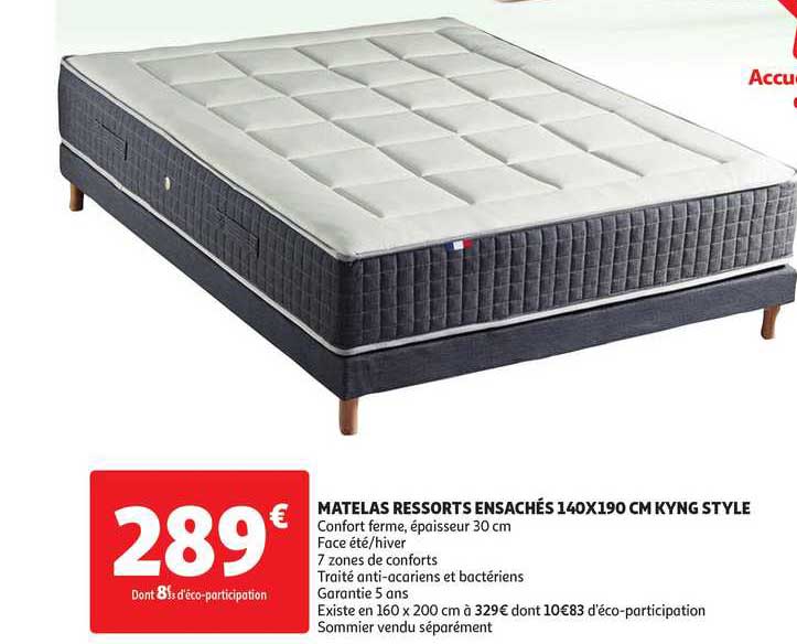 matelas ressorts ensachés 140 x 190 cm kyng style