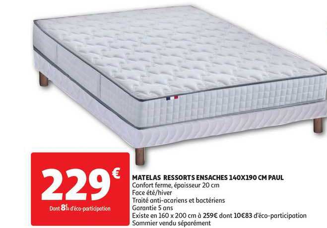 matelas ressorts ensachés 140 x 190 cm paul