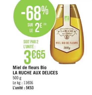 miel de fleurs bio la ruche aux délices -68% sur le 2è