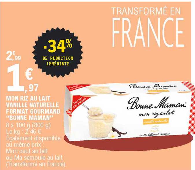 mon riz au lait vanille naturelle format gourmand "bonne maman"