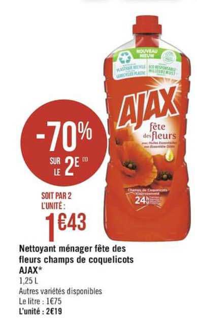 nettoyant ménager fête des fleurs champs de coquelicots ajax -70% sur le 2è