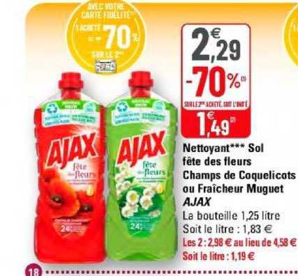 nettoyant sol fête des fleurs champs de coquelicots ou fraîcheur muguet ajax