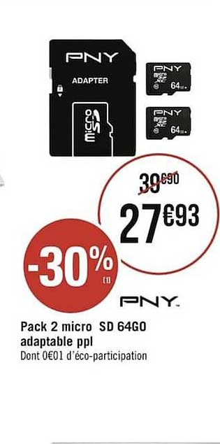 pack 2 micro sd 64go adaptable ppl pny