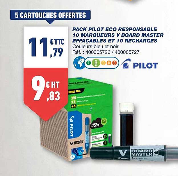 pack pilot eco responsable 10 marqueurs v board master effaçables et 10 recharges