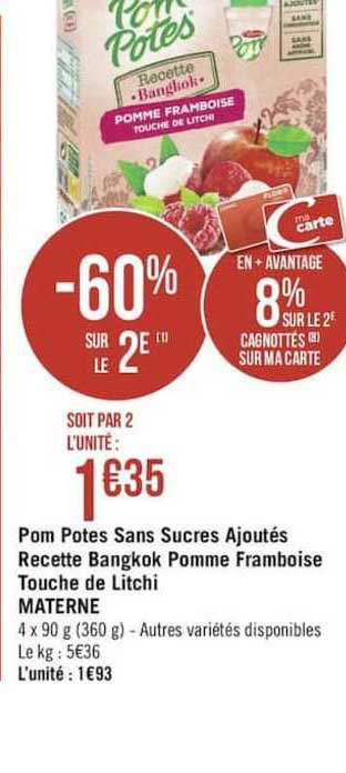 pom potes sans sucres ajoutés recette bangkok pomme framboise touche de litchi materne -60% sur le 2è