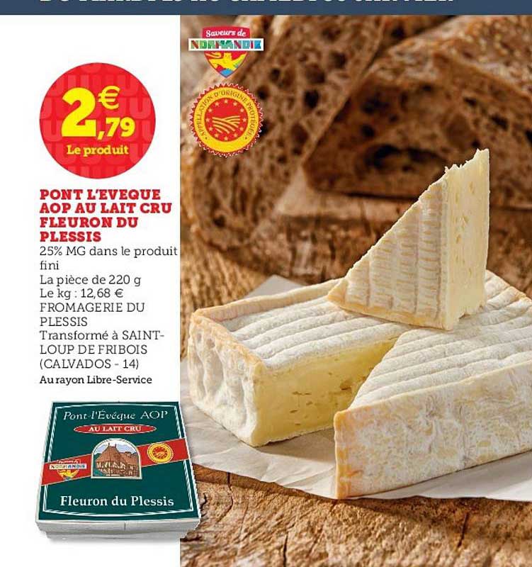 pont d'évêque aop au lait cru fleuron du plessis