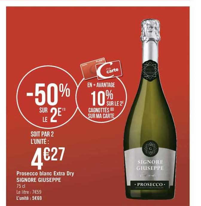 prosecco blanc extra dry signore giuseppe -50% sur le 2è