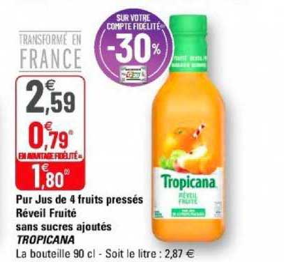 pur jus de 4 fruits pressés réveil fruité sans sucres ajoutés tropicana