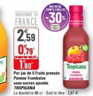 pur jus de 5 fruits pressés pomme framboise sans sucres ajoutés tropicana