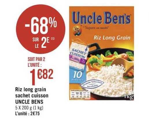 riz long grain sachet cuisson uncle bens -68% sur le 2è