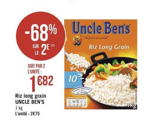 riz long grain uncle ben's -68% sur le 2è